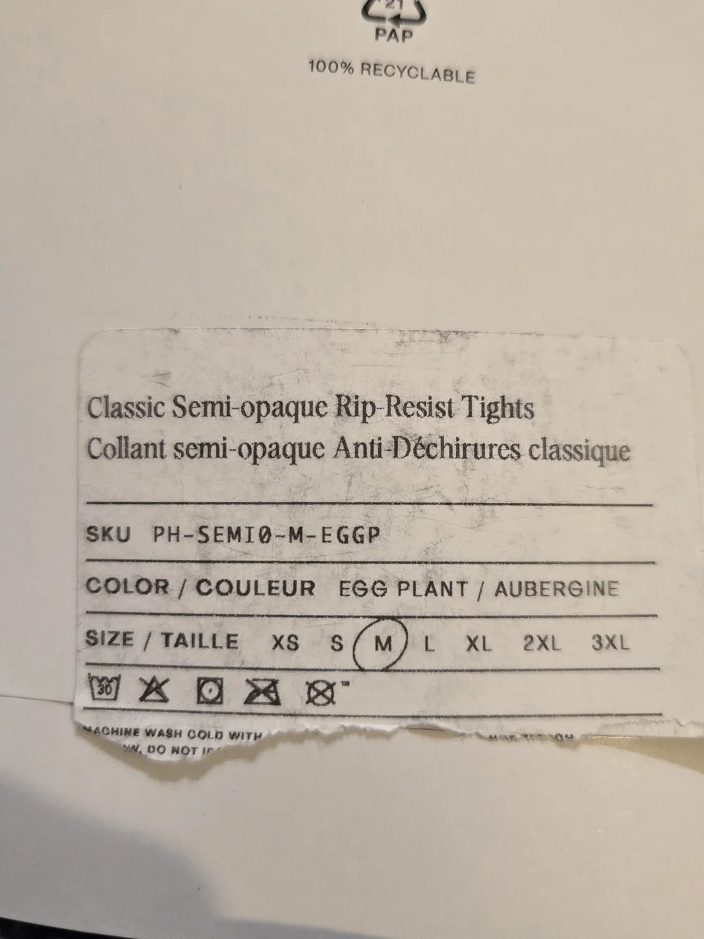 Sheertex Classic Semi Opaque Rip Resist Tights Eggplant Size Medium New